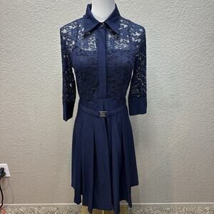 MissMay Retro Gorgeous City Blue Women's Size Medium M Lace Pleated Sheath Dress